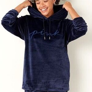 Victorias Secret Pink Navy Velvet Hoodie SZ L